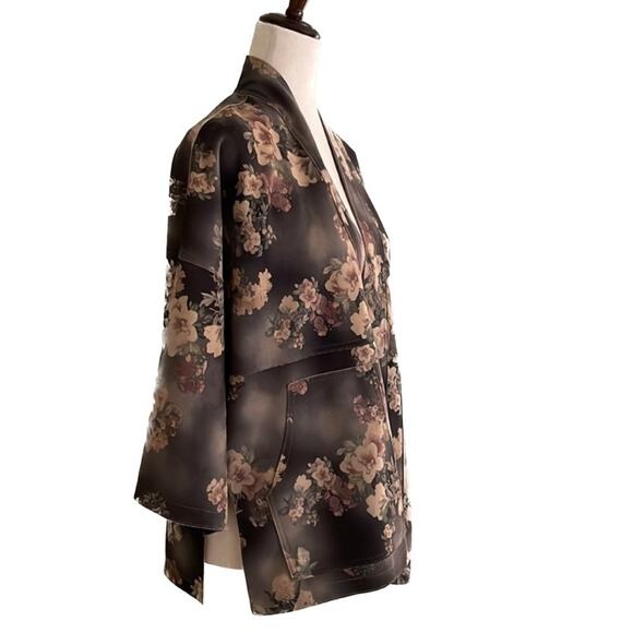Solitaire | Anthropologie Jacket Faux Suede Open Front Kimono Floral Women's S - Picture 2 of 8
